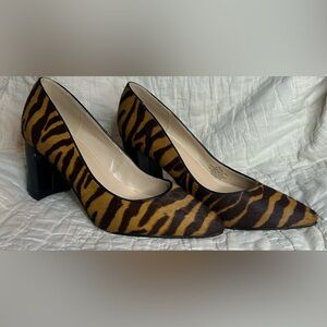 MARC FISHER tiger print cow fur heels